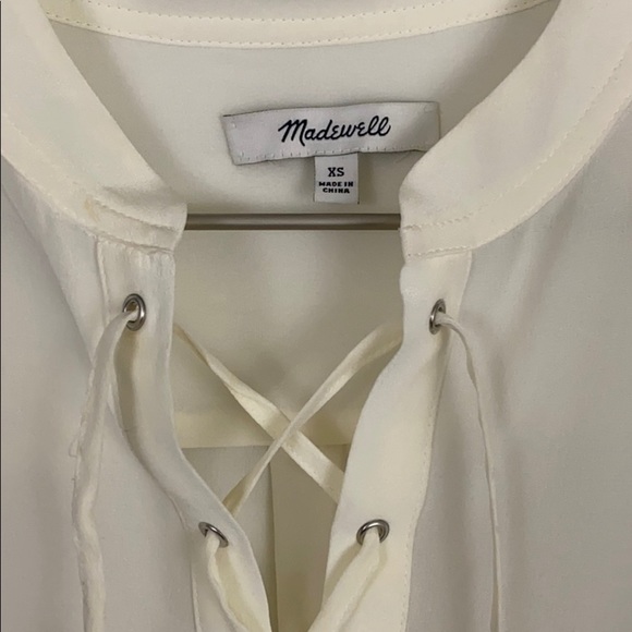 Madewell Silk Lace Up Blouse in Ivory Off-White - Picture 14 of 16